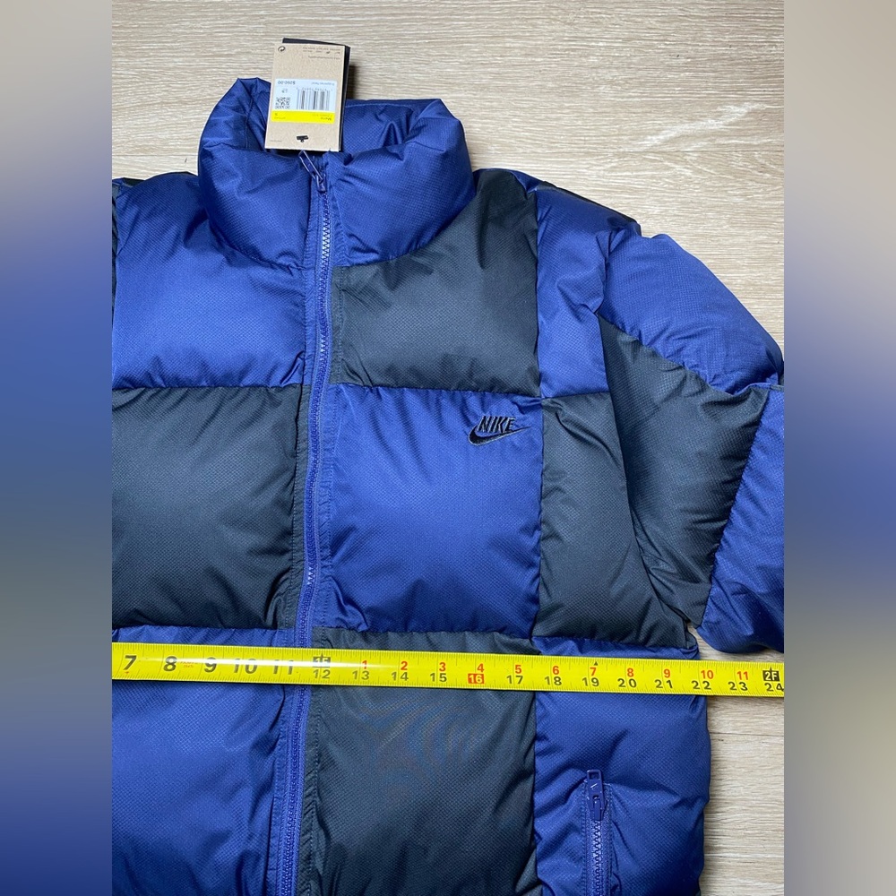 *NWT* Men Size SMALL Nike Club Puffer Checker Jacket Navy Blue Black FZ0865-410 - Picture 4 of 10